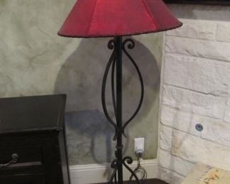 wrought-iron designer floor lamp w/ custom color leather lampshade