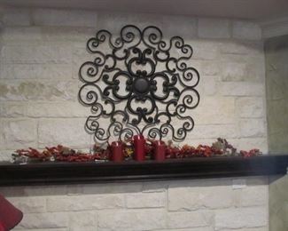 A beautiful metal medallion art piece & misc. decor.
