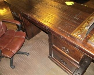 Rustic executive desk w/ metal detailing  