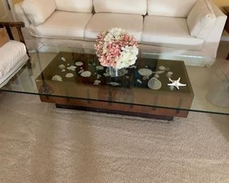 Wonderful Mid Century Modern, glass top coffee table - with sunken belly to display your collectibles. 