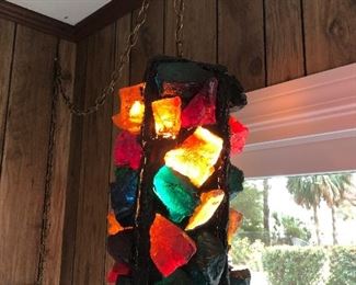 Mid Century Modern hanging lamp. Chunky Lucite resin. 