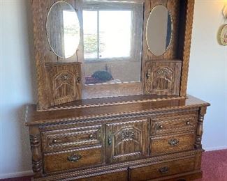 six drawer mirror long dresser 64.5”x18”x75.5”