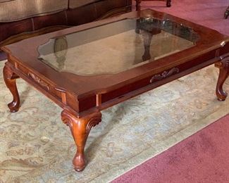 Glass Top Ornate Coffee Table 16x30x45in HxWxD
