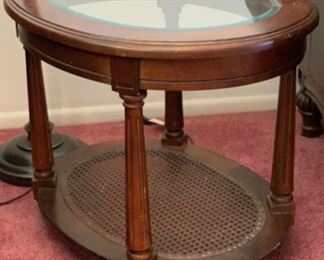 Wood Glass top Oval End Table 20x21x27in HxWxD