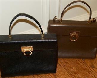 Pair of Ferragamo handbags (black missing shoulder strap)