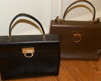 Pair of Ferragamo handbags (black missing shoulder strap)
