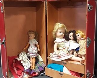 1950's Doll Case, Dolls, and Clothes 