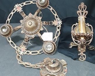 1920's Art Deco Hanging Lamp and Wall Sconce 