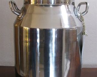 Stainless steel cream can modified to be used for cream can suppers.  A great gift for those who cook outdoors and hunters, fishermen, and campers.