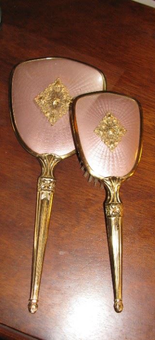 Antique Vanity Mirror and Brush set