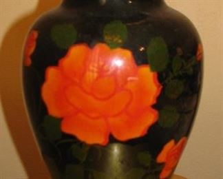 Rose Painted - Black Vase