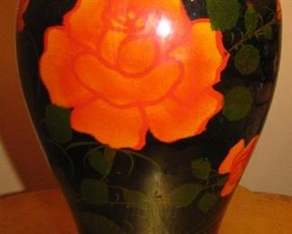 Rose Painted - Black Vase