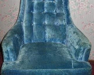 Vintage Hollywood Blue Velvet High Back Chair by Monarch