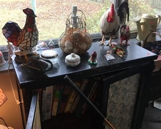 Nice cabinet.
Books
Roosters