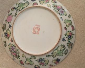 Back of hand painted Oriental Charger plate