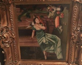 Victorian oil on Canvas in Gold Gilded Frame