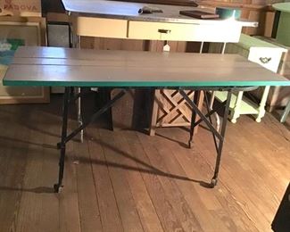 Folding Metal Washstand Base with Wood Table Top on wheels!