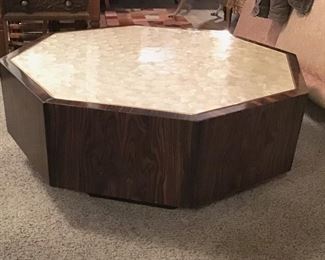 Octagon Capis Shell Top Baker Furniture Coffee Table 38” Diameter