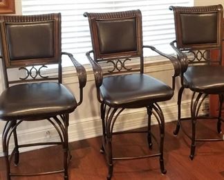 Great set of 3 leather high back barstools