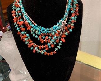 Turquoise Coral Nugget Necklace