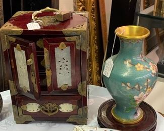 Asian Jewelry box and Cloisonné  Vase