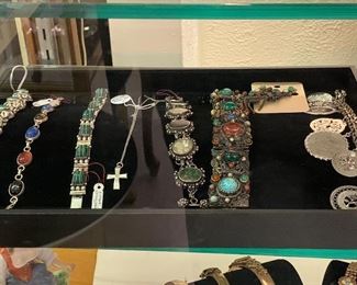 Sterling bracelets, 14k necklace with MOP cross