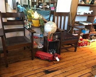 Mission oak chairs, vintage toys