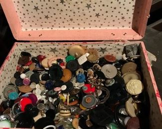 Small doll suit case vintage buttons. 