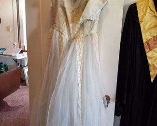 C. 1950 wedding, hat & gloves.