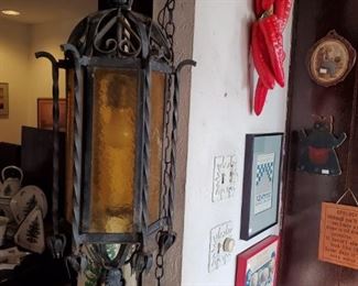 One of several vintage Spanish wrought iron lamps.