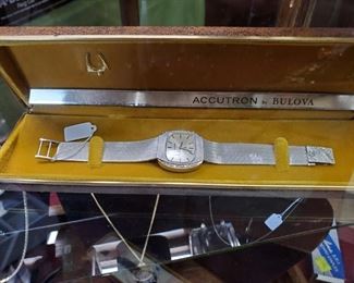 14K & diamonds Bulova Accutron watch, working.