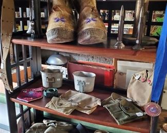 Military, WW1 & WW2.  Vintage beaded Alaskan native boots.