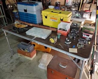 Fishing, with reels, poles, boxes & accessories.