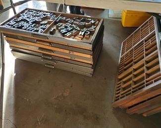 Vintage type set letters, numbers & drawers.