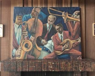 1960s Jazz Combo oil on canvas painting rescued from an old 70s Gaslamp San Diego jazz club.