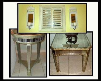 2 Mirrored End Tables and Mirrored Shutters 