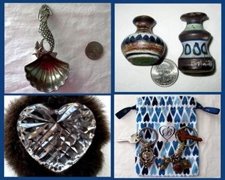Cool Little Mermaid Spoon, Tiny Pottery Vases, Crystal Heart and Brighton Key Chains and Tiny Tote 