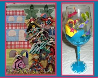 Interesting Wall Hanging and Hand Painted Beachy Wine Glass