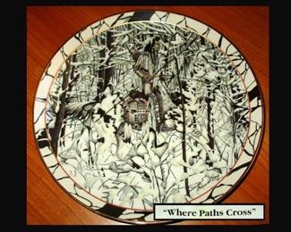 Interesting Plate with Hidden Wolves Titled "Where Paths Cross" 