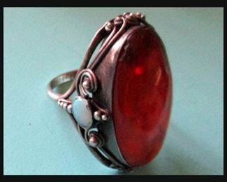  Impressive Sterling and Amber Ring 