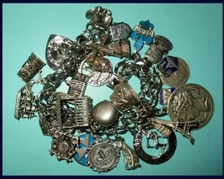 Sterling Silver Charm Bracelet; Stuffed FULL of Mostly Sterling  Silver Charms