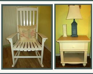 Painted White Rocking Chair and Painted White Nightstand 