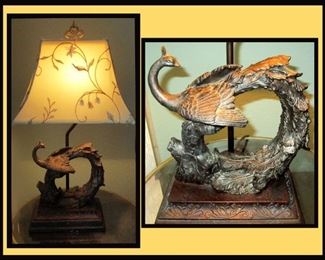 Pair of Really Gorgeous Large Peacock Lamps  