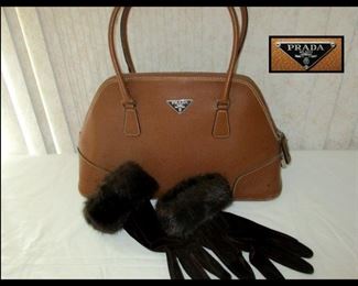 Prada Handbag and Fur Cuffed Gloves 