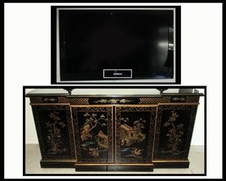 Samsung Flat Screen TV and Beautiful Asian Inspired Sideboard 