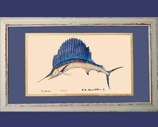 RB Hamilton Signed and Numbered 37/200 Sailfish in Shabby Chic Frame 