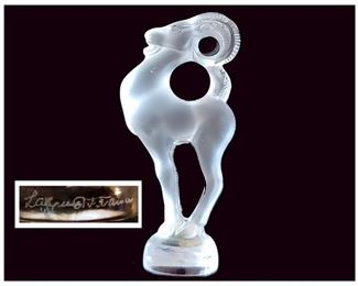 Beautiful Little Lalique Frosted Glass Ram Signed