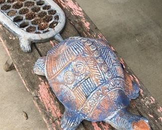Turtle piece and old bench 
