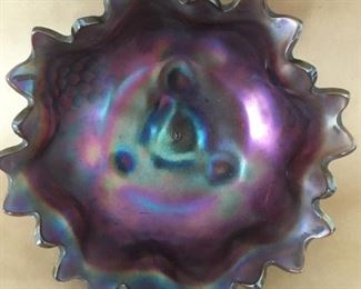 Carnival glass footed bowl