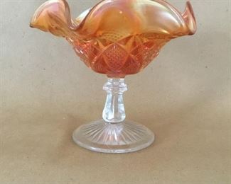 Carnival glass pedestal dish